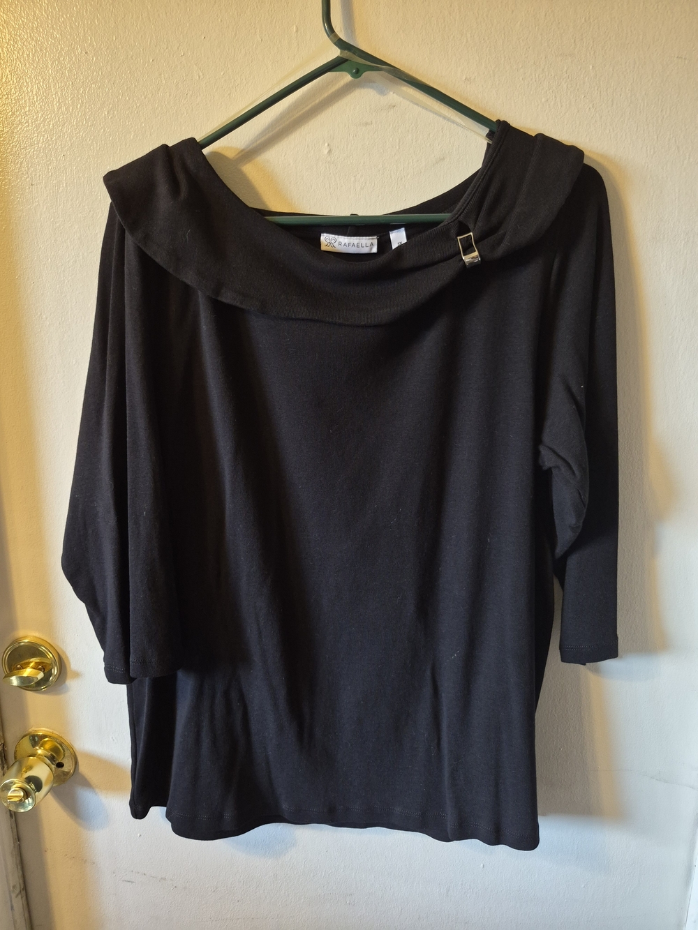 Rafaella Black Boatneck 3/4 Sleeve Top with Buckle Detail